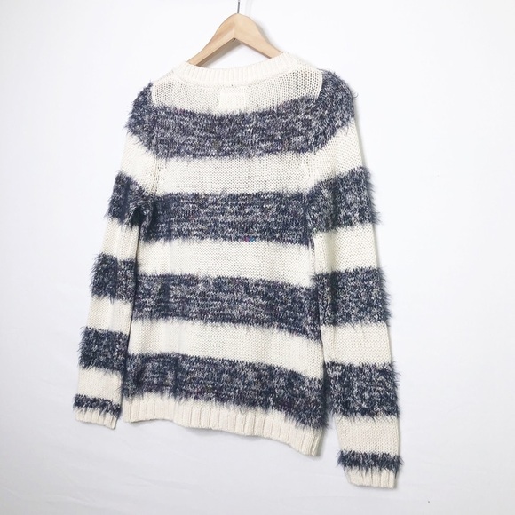 Anthropologie Tabitha cream and navy, striped knit, eyelash sweater - Picture 7 of 12